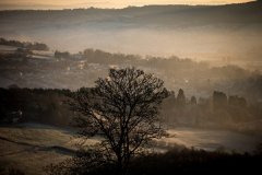 英国冬季美丽的银色世界:英国巴斯附近的山谷 冬天日出美景