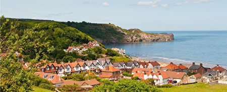 英国旅游-约克郡Yorkshire惠特比Whitby海滩：海滨小镇桑森德Sandsend,欧洲,欧洲网